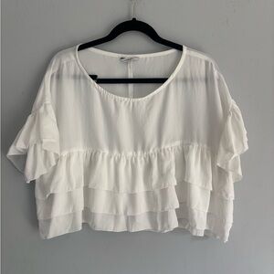 White Ruffle Tiered Blouse – Size Small